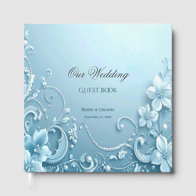 Livre D'or Blue Decorative Floral Guest Book (Recto)