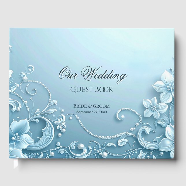 Livre D'or Blue Decorative Floral Guest Book (Recto)