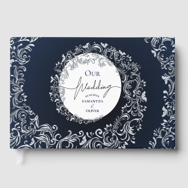 Livre D'or Blue Elegant Mariage damassé (Recto)