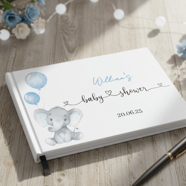 Livre D'or Blue Elephant Balloons Foil Baby Shower Guest Book (Créateur téléchargé)