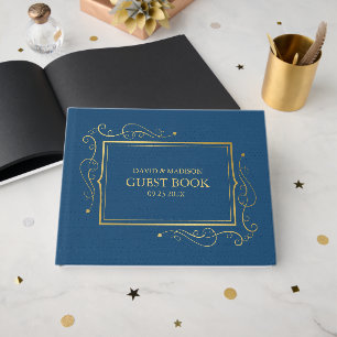 Livre d'or Blue Faux Leather Gold Frame Livre d'or