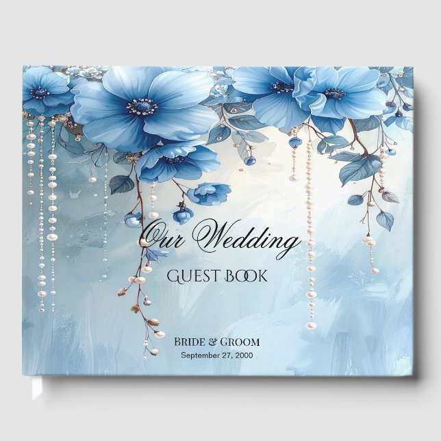 Livre D'or Blue Flowers and Pearls Guest Book (Recto)