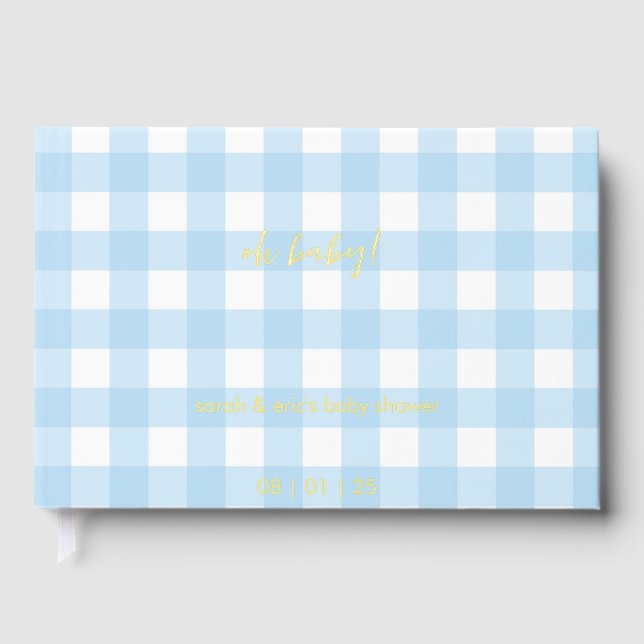Livre D'or Blue Gingham Baby Shower Guest Book (Recto)