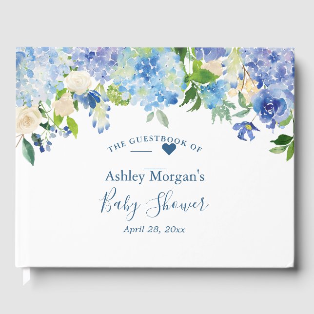 Livre D'or Blue Hydrangea Aquarelle Baby shower Floral (Recto)