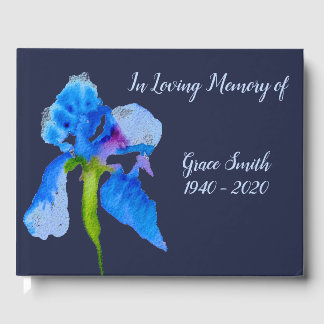 Livre D'or Blue Iris aquarelle art mémoire funéraire
