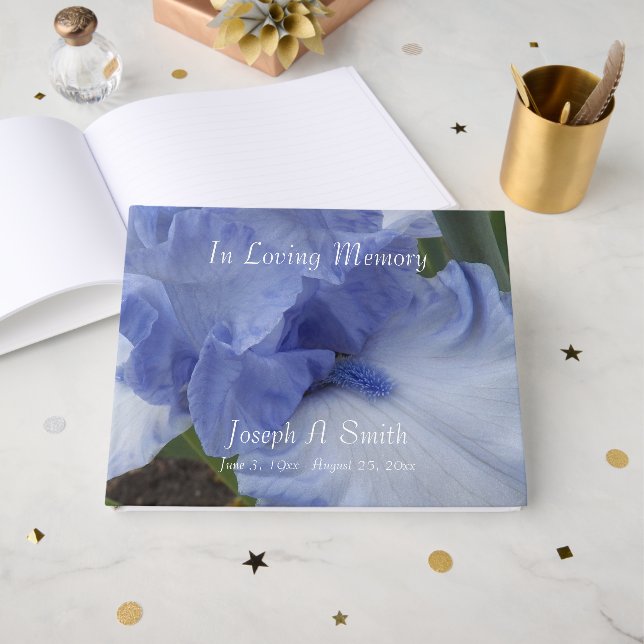 Livre D'or Blue Iris Floral Memorial Service (Recto ouvert)