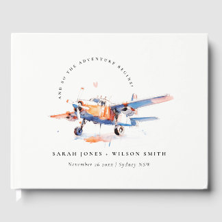 Livre D'or Blue Orange Blush Aquarelle Air Plane Mariage