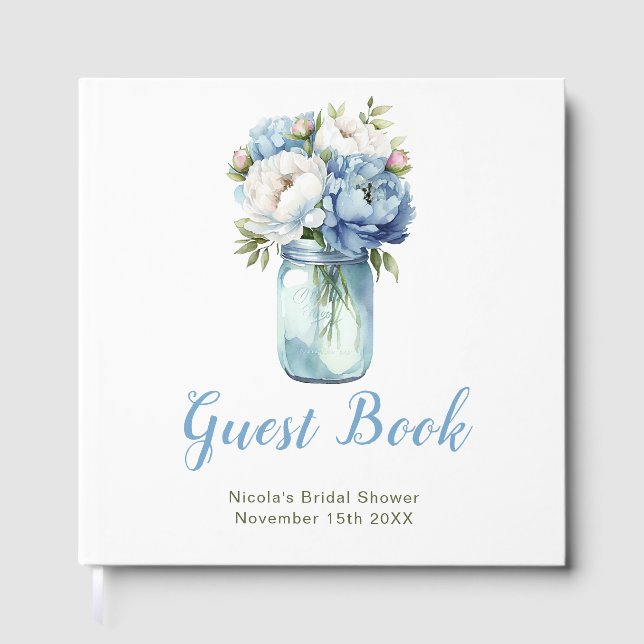 Livre D'or Blue Peonies Mason Jar Bridal Shower (Recto)