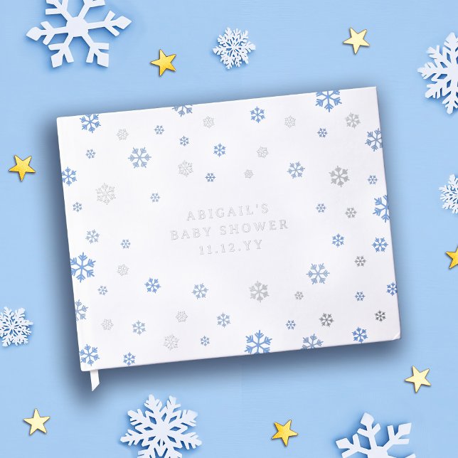 Livre D'or Blue Silver Snowflakes Winter Boy Baby shower (Créateur téléchargé)