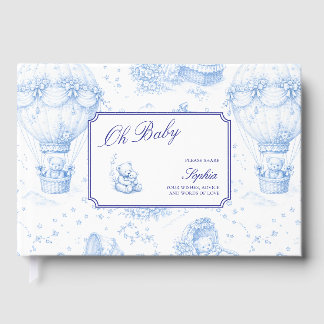 Livre D'or Blue Toile de Jouy Baby Shower Guest Book