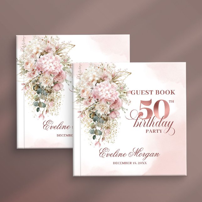 Livre D'or Blush Floral Eucalyptus 50th Birthday Guest Book (Blush Floral Eucalyptus 50th Birthday Guest Book)