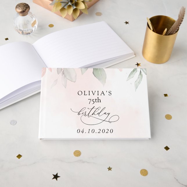 Livre D'or Blush Flowers, Pink Flowers, Boho, Birthday (Recto ouvert)