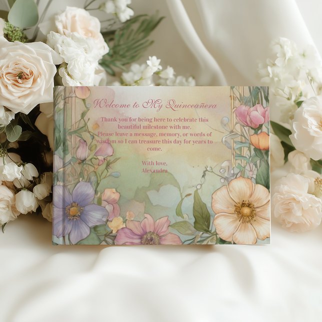Livre D'or Blush Pink Floral Quinceanera Celebration (Créateur téléchargé)