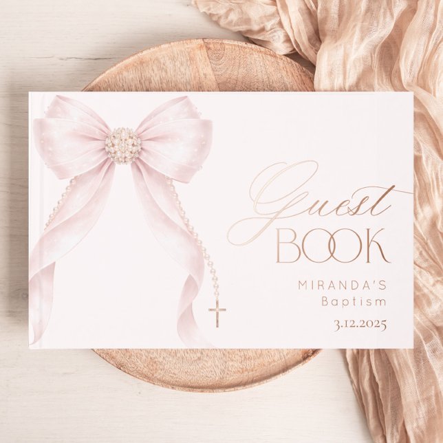 Livre D'or Blush Pink Pearls Bow Baby Girl Baptism (Créateur téléchargé)