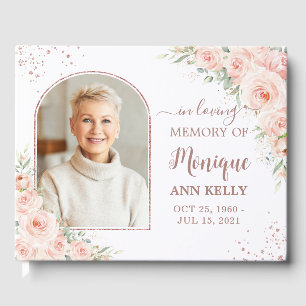 Livre D'or Blush rose Floral Rose Gold Memorial Funeral Photo