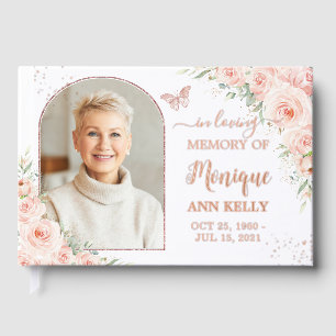 Livre D'or Blush rose Floral Rose Gold Memorial Funeral Photo