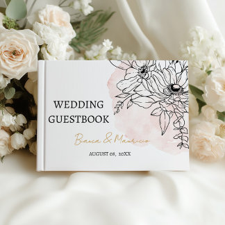 Livre D'or Blush Watercolor & Black Floral Elegant Wedding