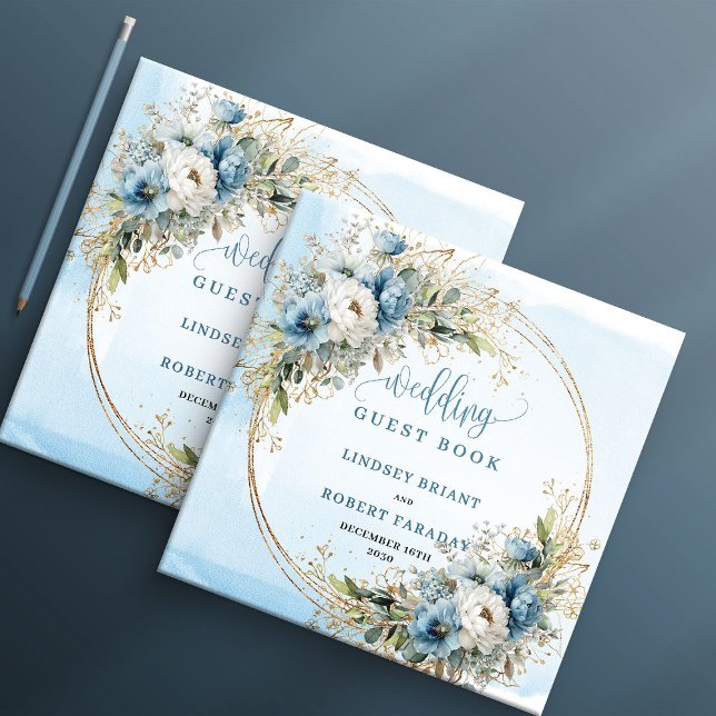 Livre D'or Bohemian Dusty Blue Floral Gold Glitter Wedding  (Bohemian Dusty Blue Floral Gold Glitter Wedding Book

)