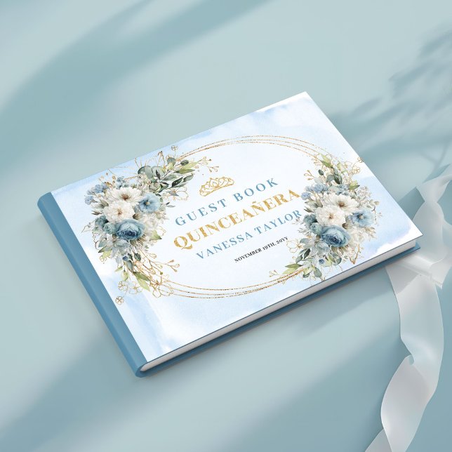 Livre D'or Bohemian Dusty Blue Gold Floral Greenery Guestbook (Bohemian Dusty Blue Gold Floral Greenery Guestbook)