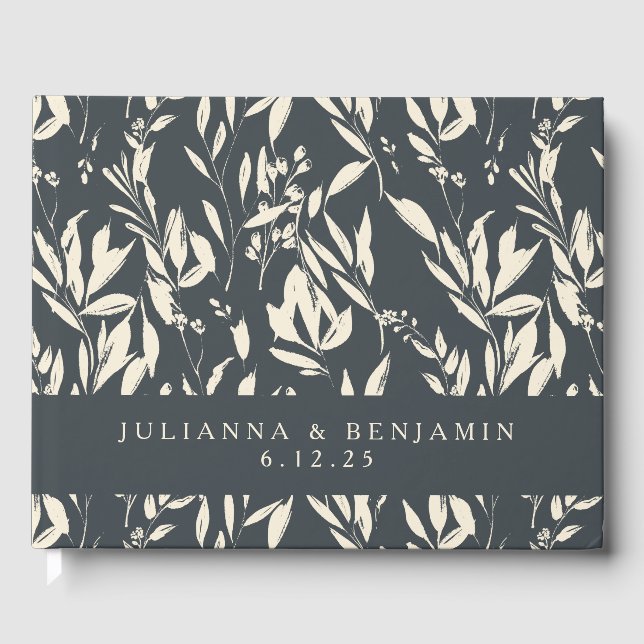 Livre D'or Boho Black Main Tirée Floral Mariage Personnalisé (Recto)