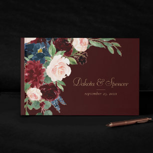 Livre D'or Boho Bloom Rouge bordeaux foncé et Roses bleu ma
