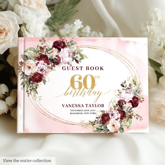 Livre D'or Boho Blush Burgundy Gold Roses 60th Birthday (Boho Blush Burgundy Gold Roses 60th Birthday)