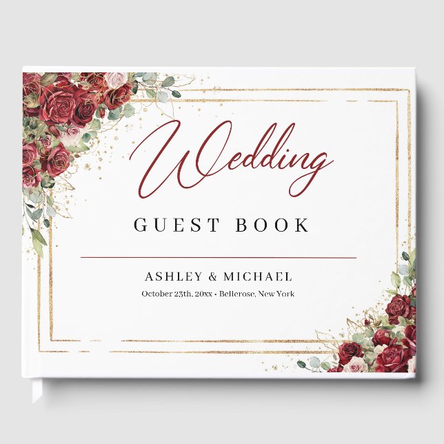 Livre D'or Boho burgundy et brush rose mariage or (Recto)