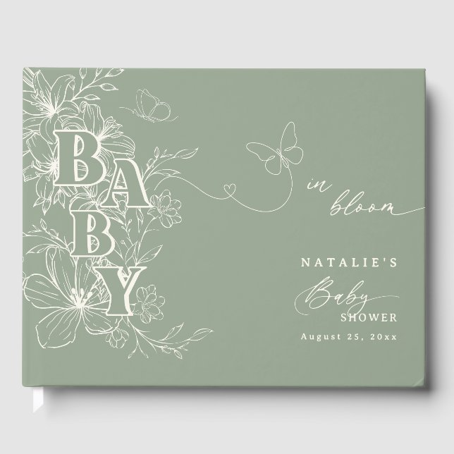Livre D'or Boho Chic Elegant Sage Green Baby shower Floral (Recto)