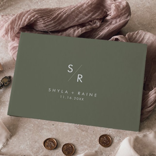Livre D'or Boho Chic Olive Vert Monogramme Mariage (Créateur téléchargé)