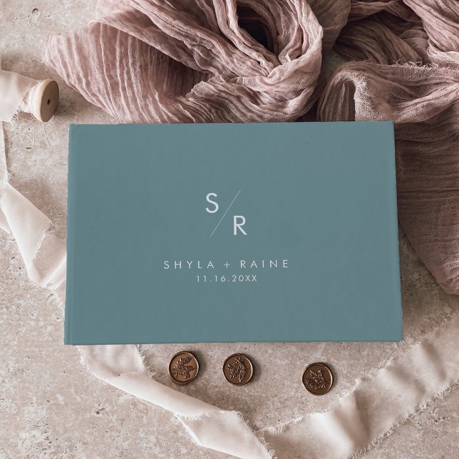 Livre D'or Boho Chic Seafoam Turquoise Mariage Monogramme (Créateur téléchargé)