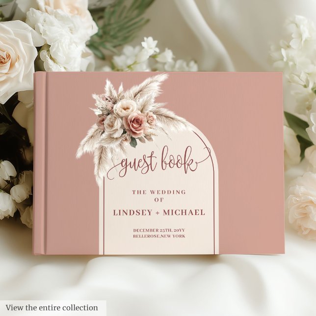 Livre D'or Boho Dusty Pampas rose Mariage Floral Mariage Arc (Boho Dusty Pink Pampas Floral Wedding Arch Wedding Book)