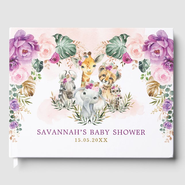 Livre D'or Boho Floral Jungle Safari Animaux sauvages Baby Gi (Recto)