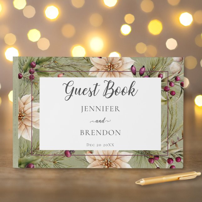 Livre D'or Boho Hiver Végétation Boughs Vert Sage (Boho Winter Greenery Boughs Sage Wedding Guest Book)