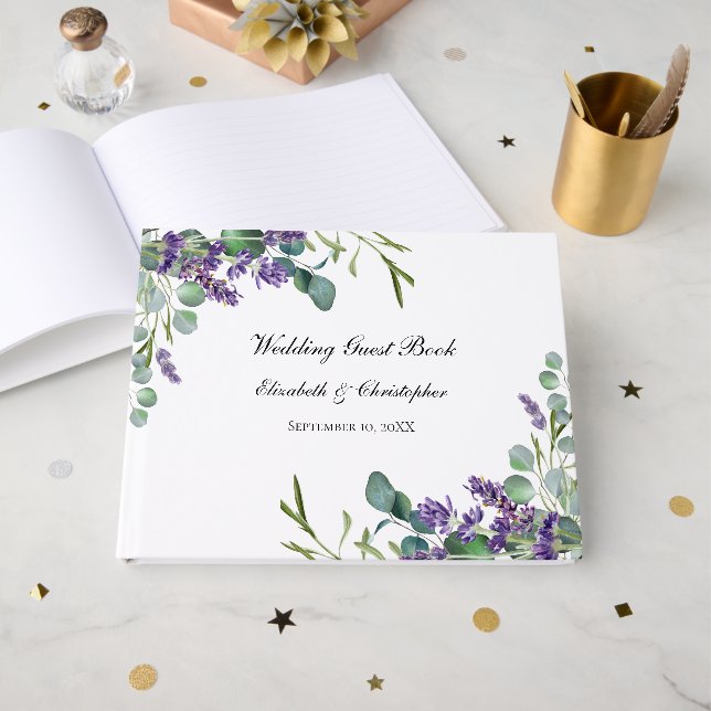 Livre D'or Boho Lavender Eucalyptus Mariage de verdure (Recto ouvert)