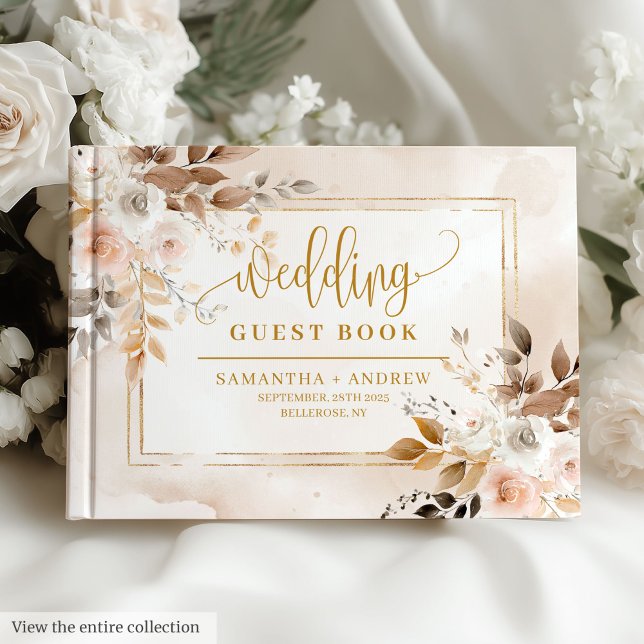 Livre d'or Boho Mariage stylish Neutral Tones (Stylish Neutral Tones Gold Boho Wedding Guest Book)