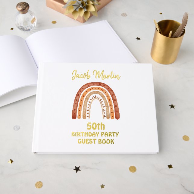 Livre D'or Boho Rainbow Custom Birthday Party Foil Guides (Recto ouvert)