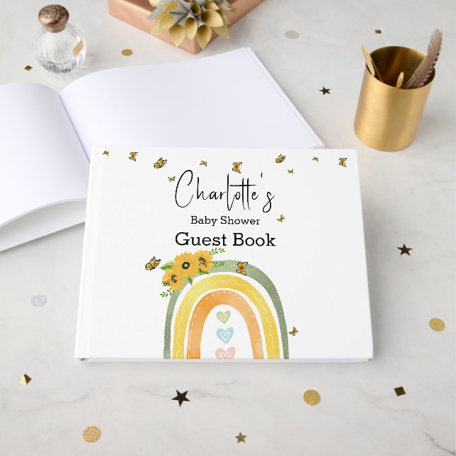 Livre D'or Boho Rainbow With Sunflowers Baby Shower (Recto ouvert)