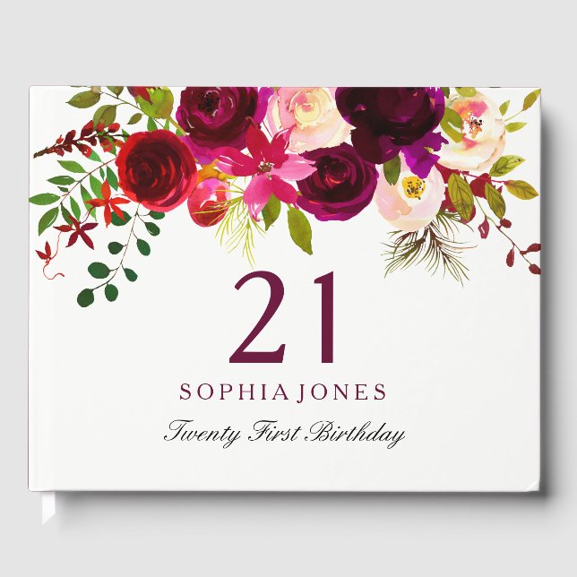 Livre D'or Boho rouge Bourgogne 21e fête d'anniversaire (Recto)