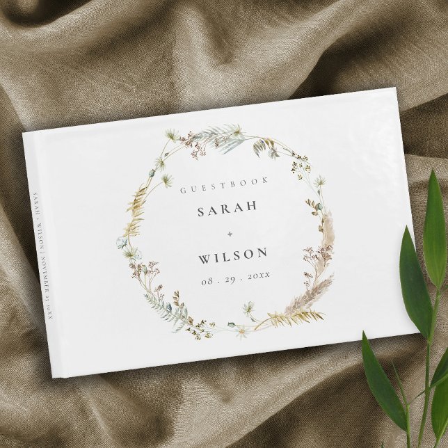 Livre D'or Boho Sec Palm Pampas Grass Floral Wreath Mariage (Créateur téléchargé)