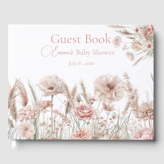 Livre D'or Boho Wildflower Pink Floral Baby Shower Guest Book (Recto)