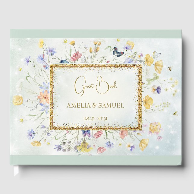 Livre D'or Boho Wildflower Rustique mariage vert (Recto)