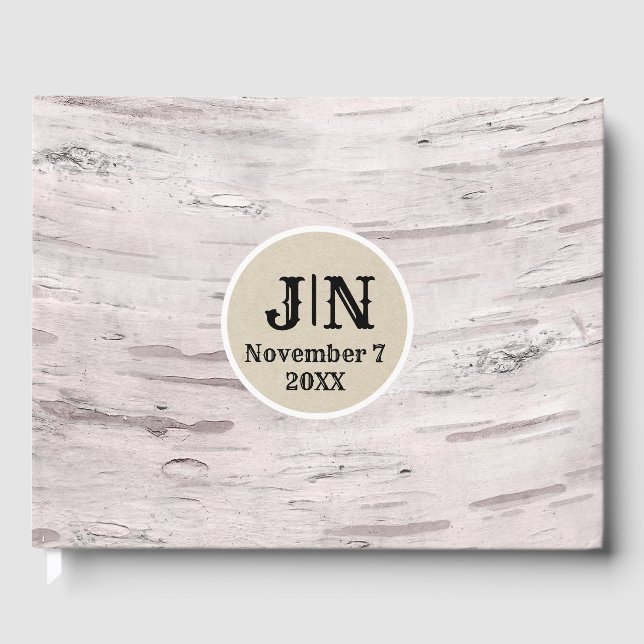 Livre D'or Bois d'Arbre de Bouleau Blanc Mariage de Grange Ru (Recto)