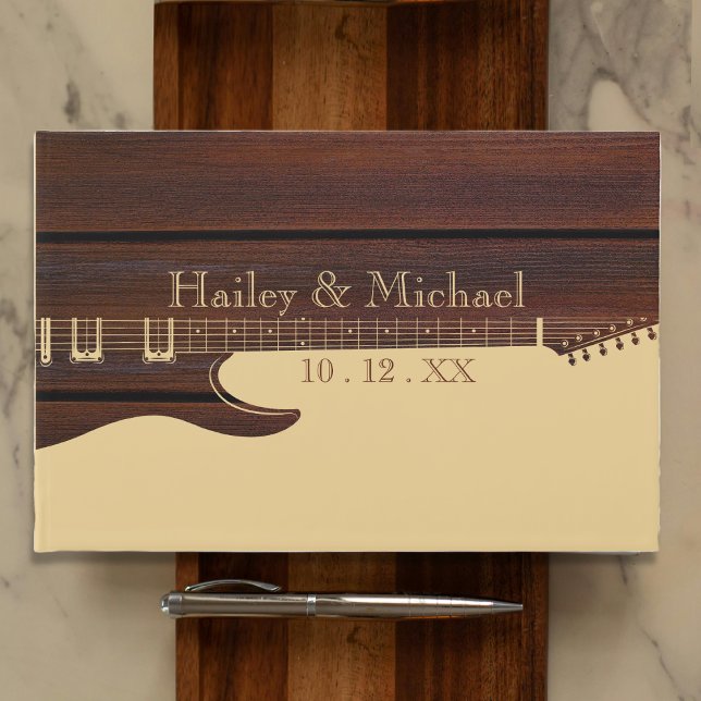 Livre D'or Bois rouge et Mariage de guitare Brown (Red Wood & Brown Guitar Wedding Guest Book
)