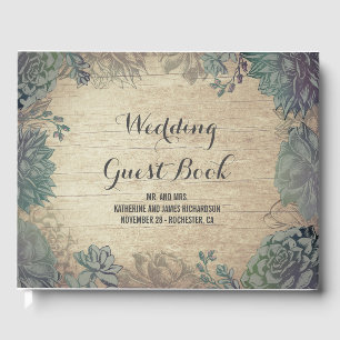 Livre D'or Bois rustique et succulents Mariage de grange