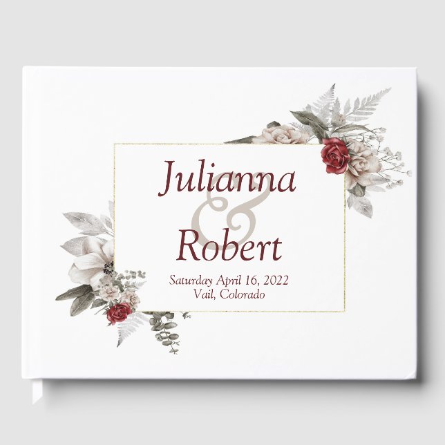 Livre D'or Boite à mariage fleuri rouge et brumisateur (Recto)