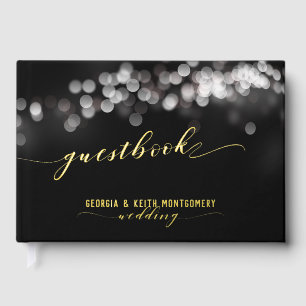 Livre D'or Bokeh Lights Black Gold Script Mariage élégant