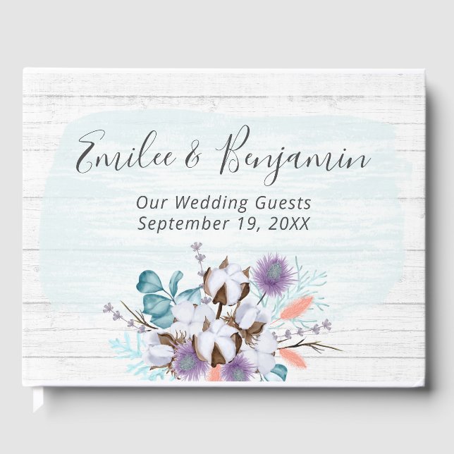 Livre D'or Boll de coton de pays du Sud Mariage de bois rusti (Recto)