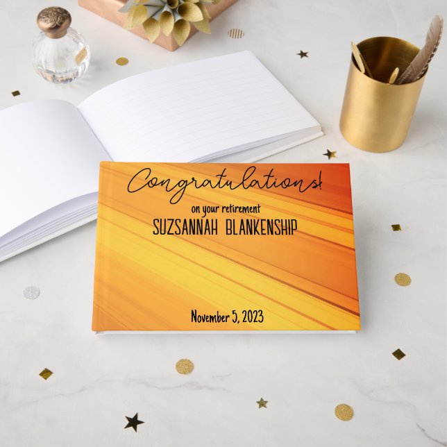 Livre D'or Bonne retraite Diagonal Flux d'or personnalisé (Recto ouvert)