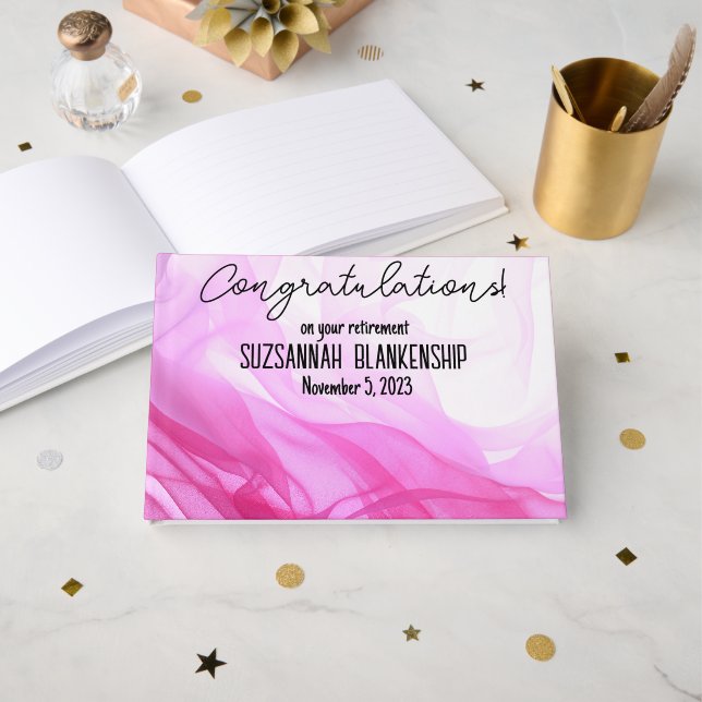 Livre D'or Bonne retraite rose Aquarelle blanche sur mesure (Recto ouvert)