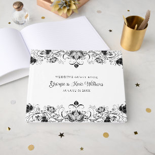 Livre D'or Bordure florale noire en blanc